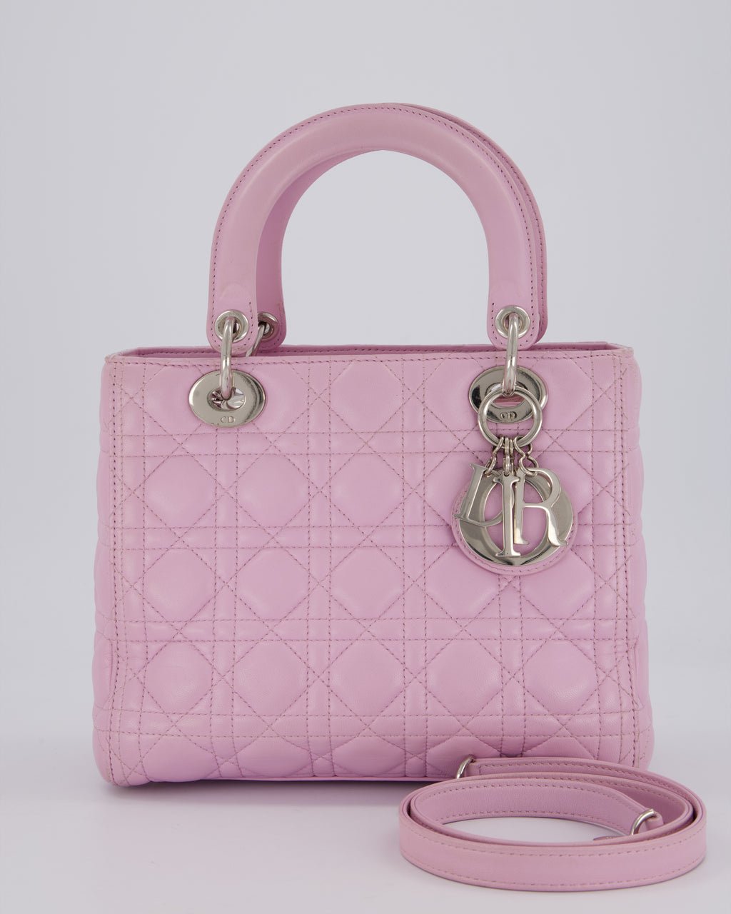 Christian Dior Medium Lady Dior Bag in Lilac Pink Cannage Lambskin Leather with Silver Hardware