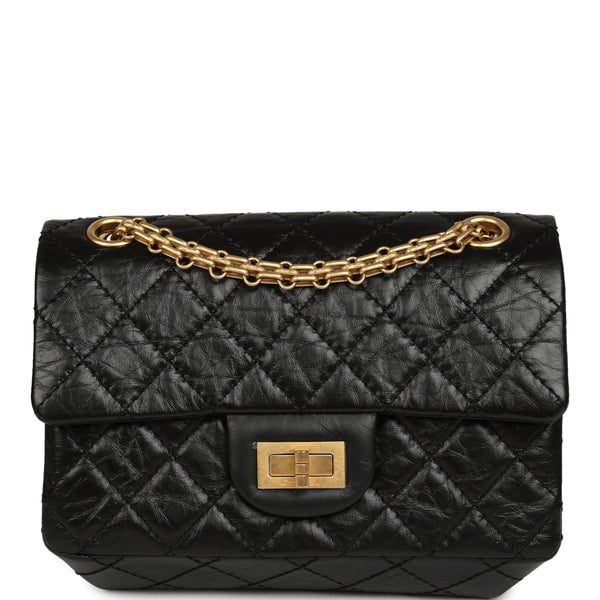 Pre-owned Chanel Mini Reissue 224 2.55 Flap Bag Black Crumpled Aged Calfskin Antique Gold Hardware