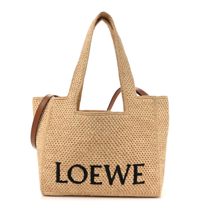 Loewe Raffia Small Paula's Ibiza Logo Tote Natural Tan