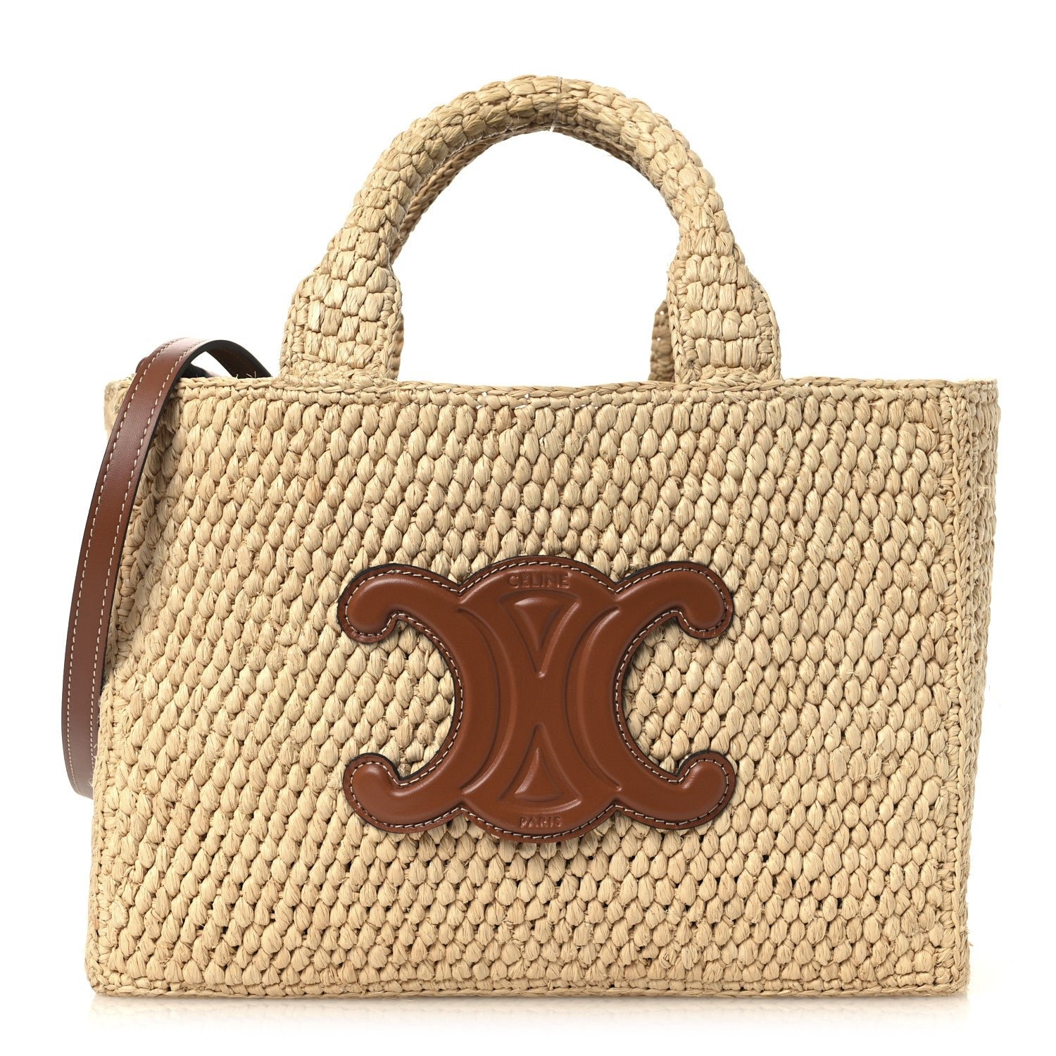 Celine Raffia Calfskin Triomphe Small Cabas Thais Tan