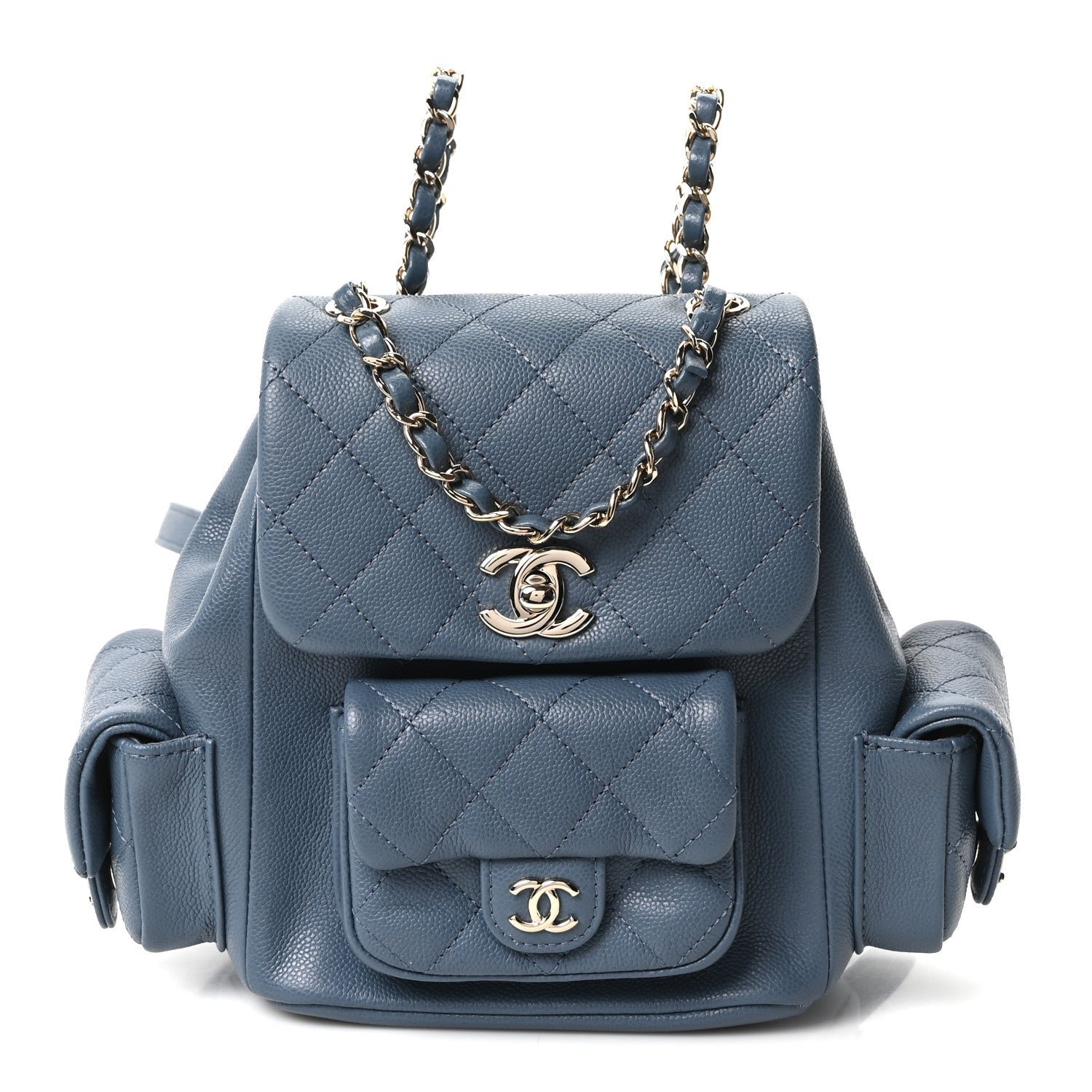 Chanel Shiny Caviar Quilted Small Cargo Duma Backpack Blue