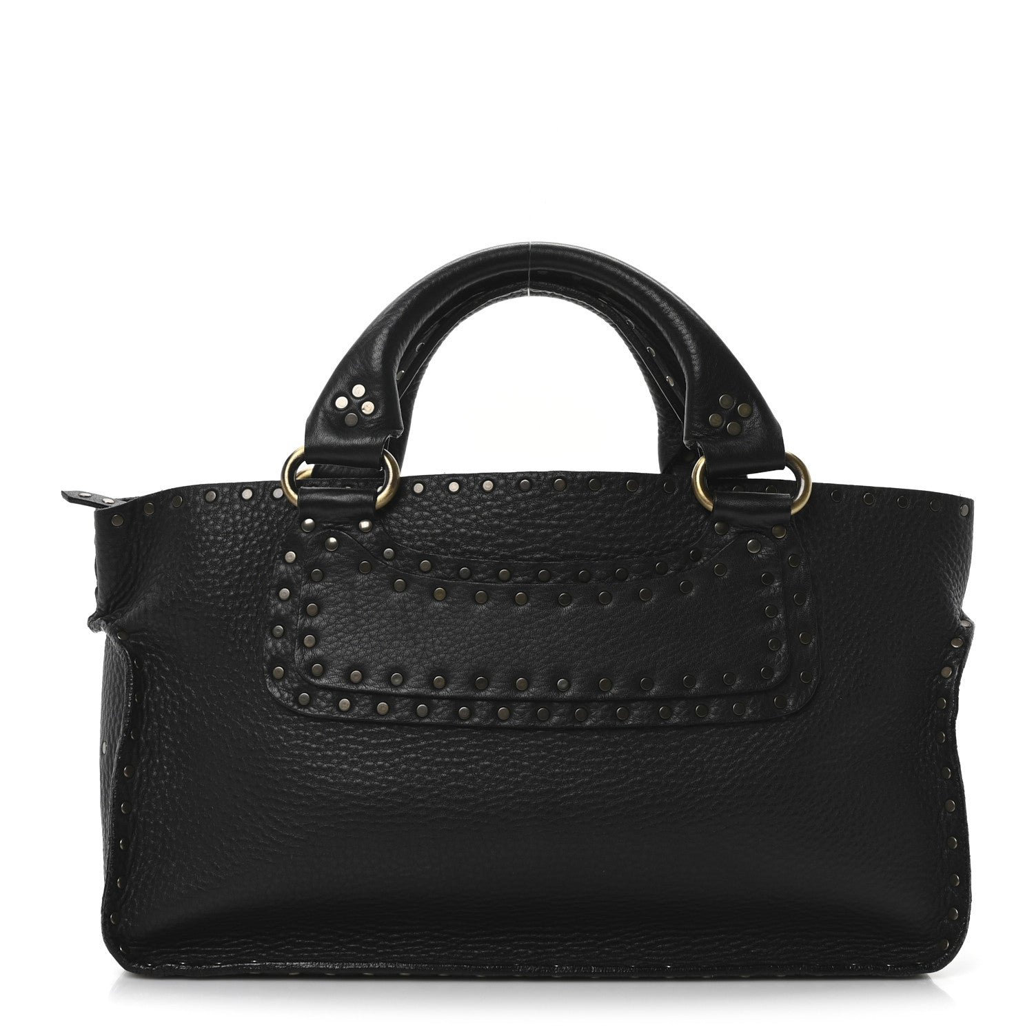Celine Pebbled Calfskin Studded Boogie Satchel Black