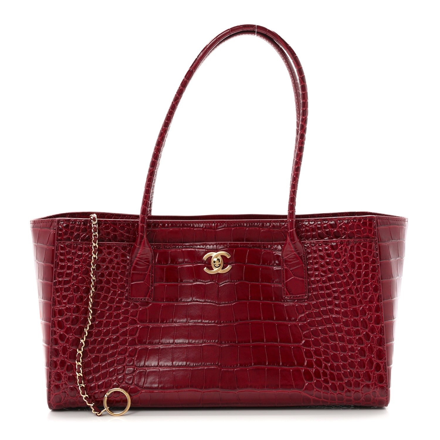 Chanel Calfskin Crocodile Embossed Archetype Small Shopping Tote Burgundy