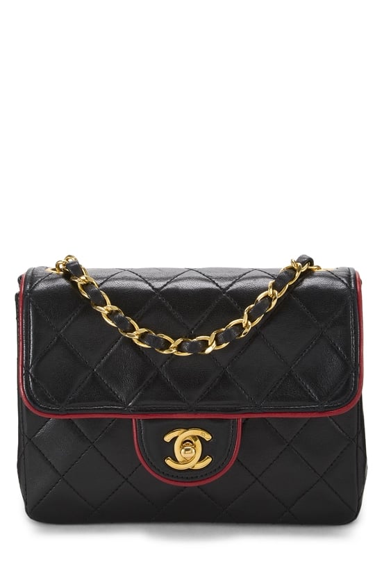 Black Quilted Lambskin Piped Half Flap Mini