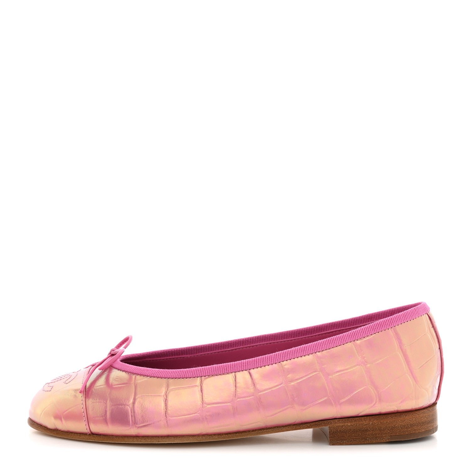 Chanel Iridescent Calfskin Crocodile Embossed Ballerina Flats 35 Pink