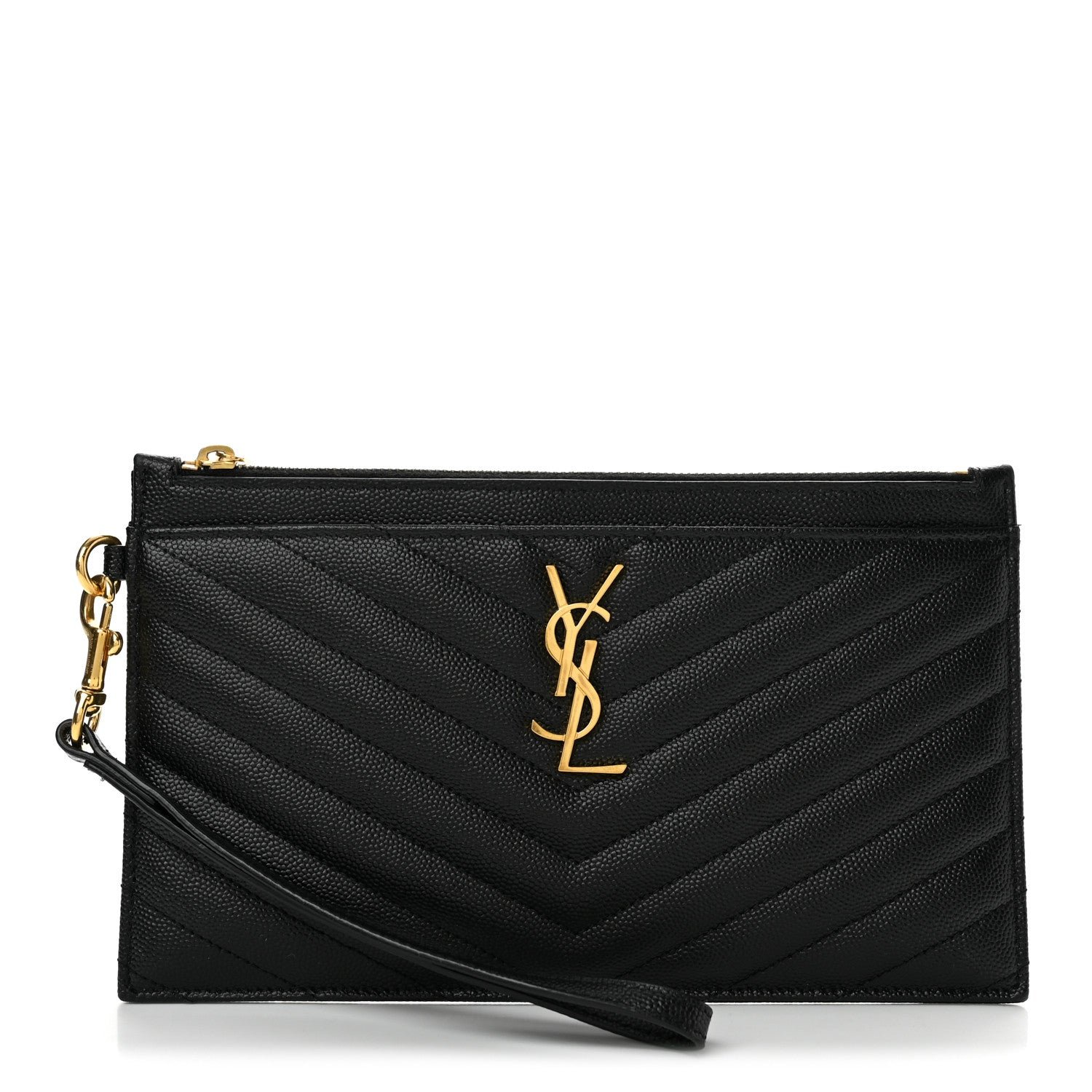 Saint Laurent Grain De Poudre Chevron Monogram Large Bill Pouch Black