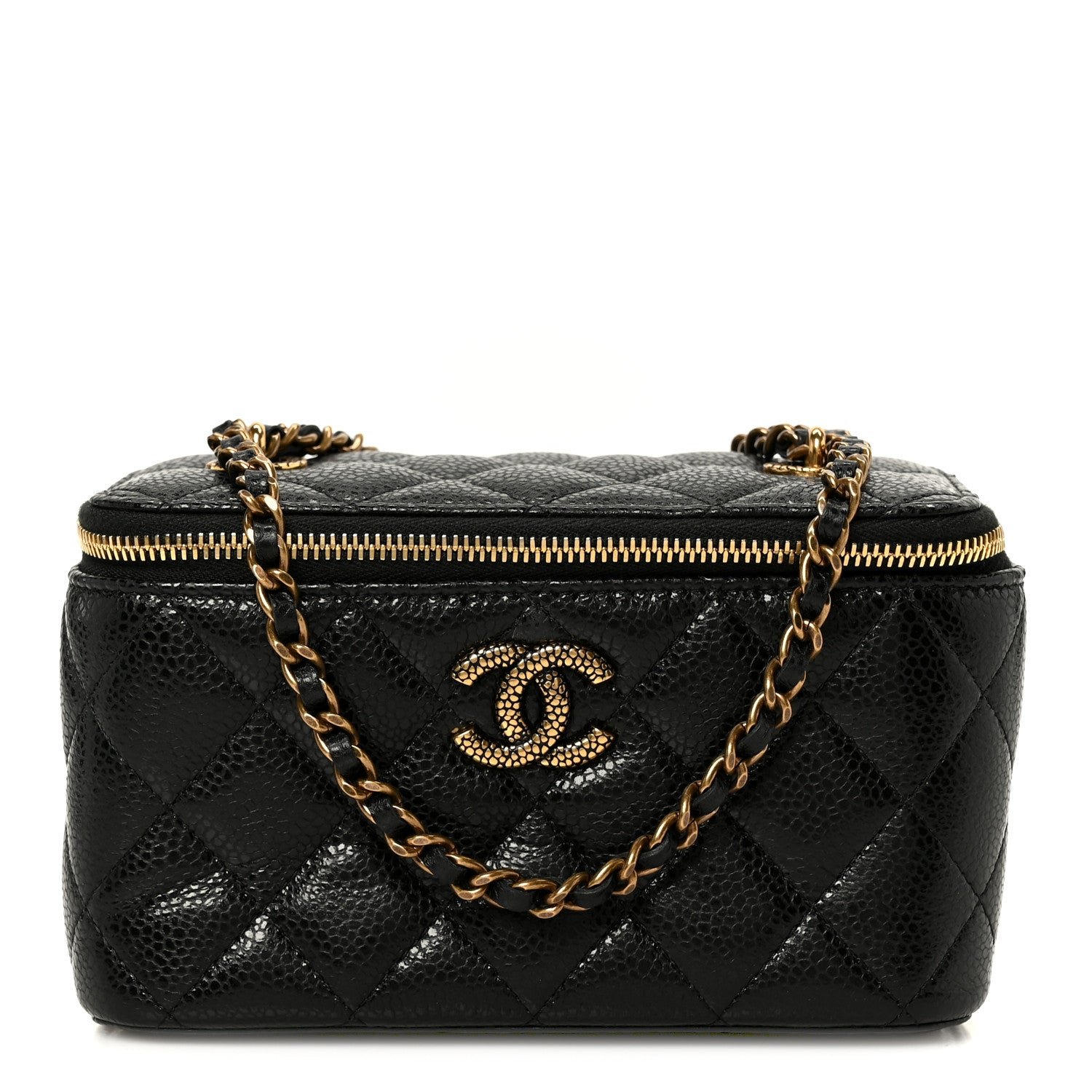 Chanel Grained Lambskin Quilted Small Vanity Case With Chain Black