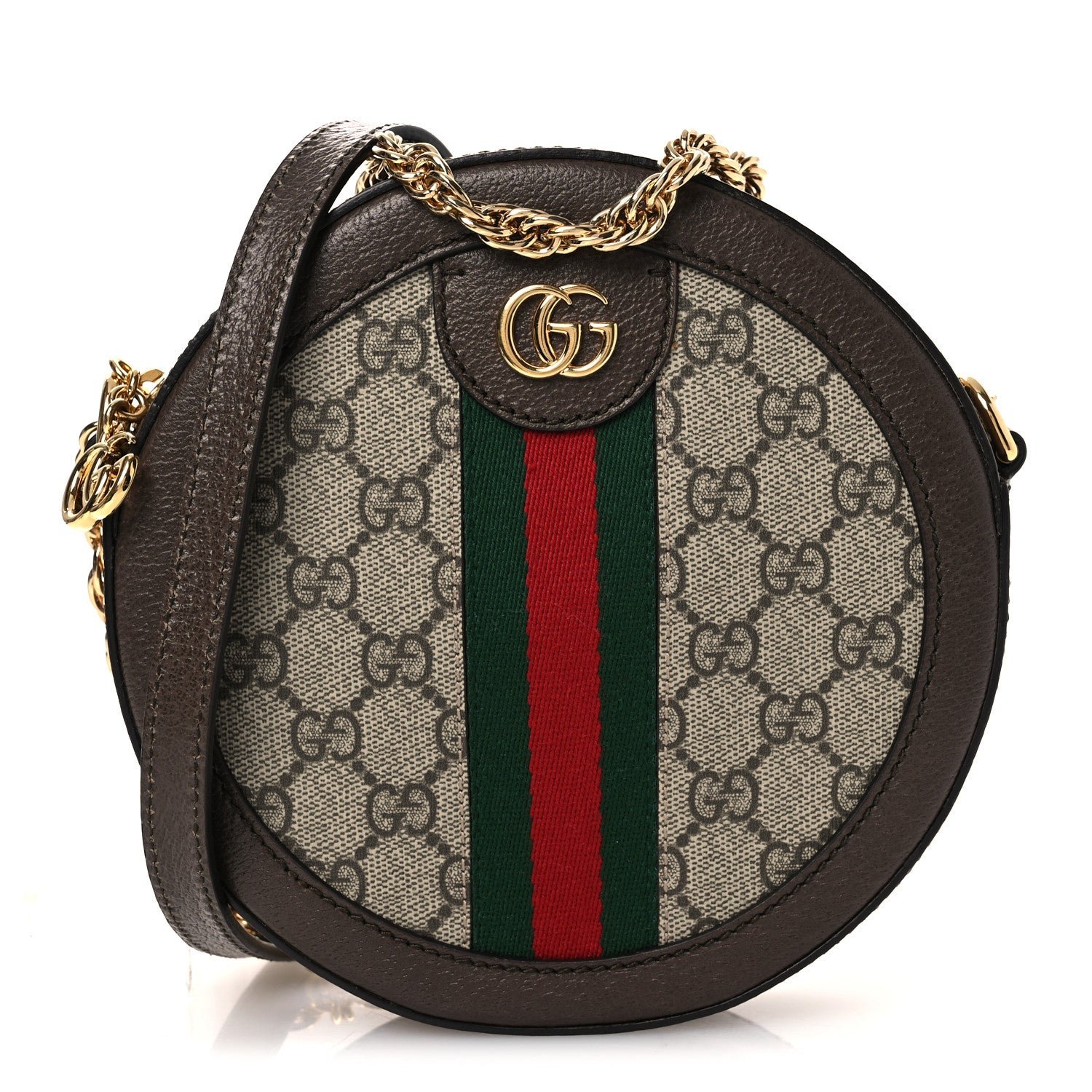 Gucci GG Supreme Monogram Web Mini Ophidia Round Shoulder Bag Brown