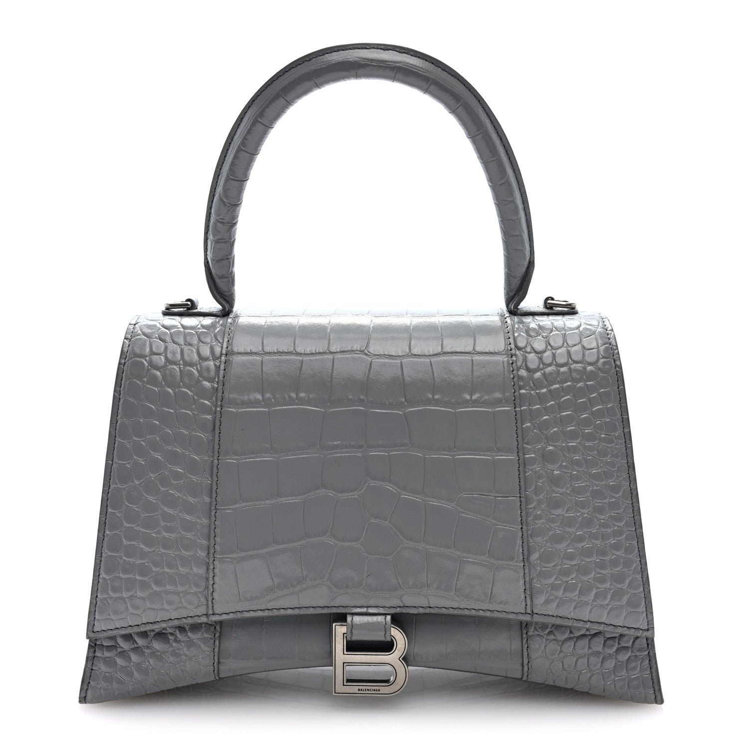 Balenciaga Shiny Calfskin Crocodile Embossed Medium Hourglass Top Handle Bag Balenciaga Grey