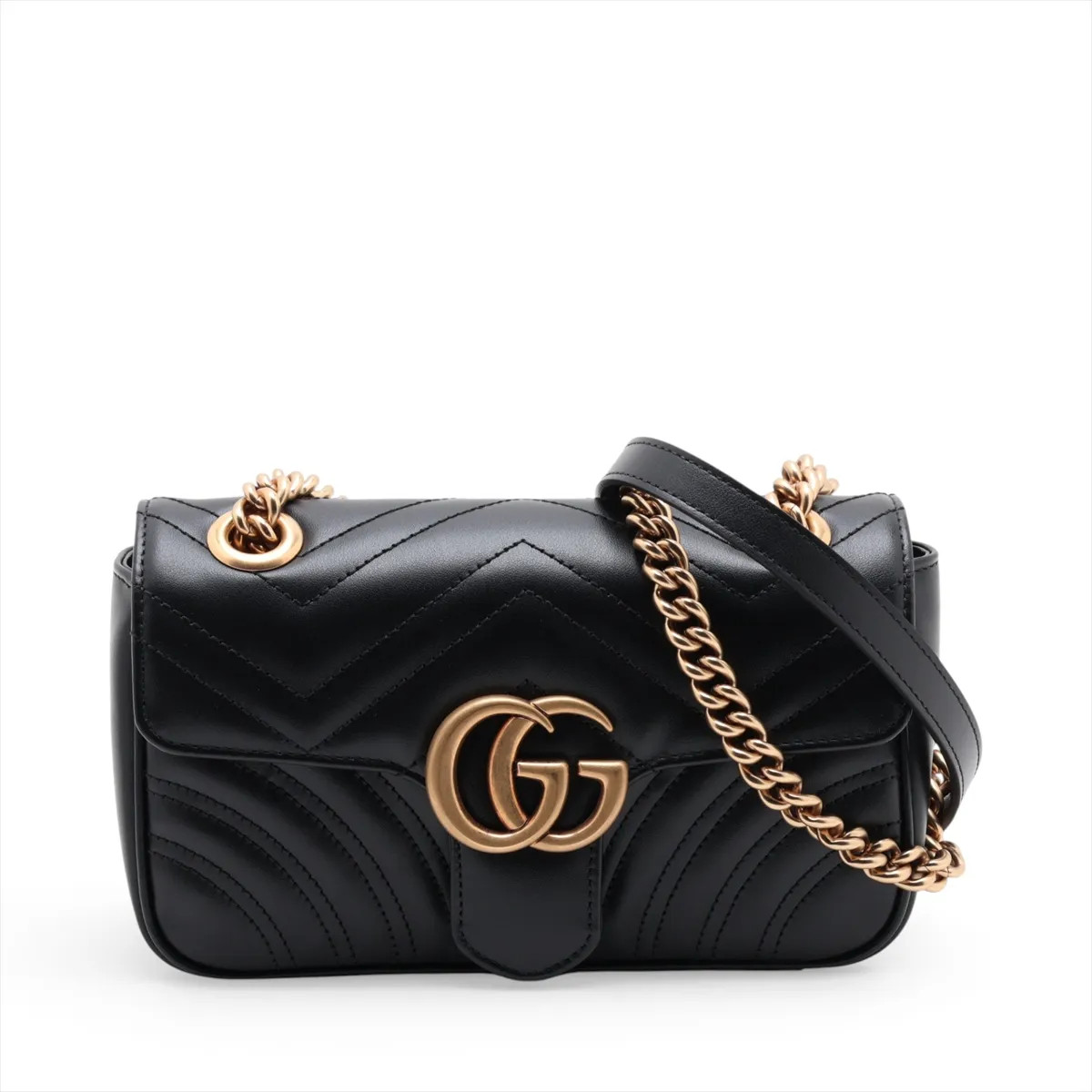 Gucci GG Marmont 446744 Leather Chain Shoulder Bag Black