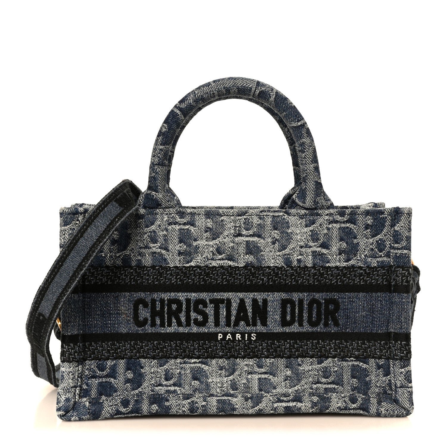 Christian Dior Denim Oblique Mini Book Tote With Strap Blue