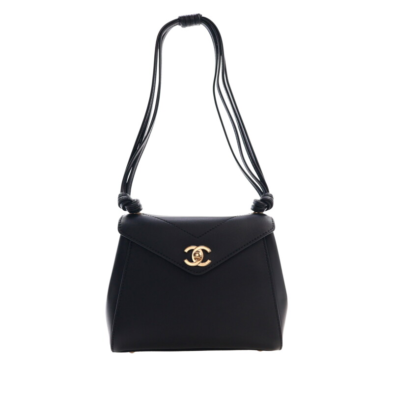 Black Calfskin Envelope Flap Bag Gold Hardware, 2026