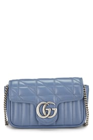 Gucci Blue Leather GG Marmont Crossbody Super Mini