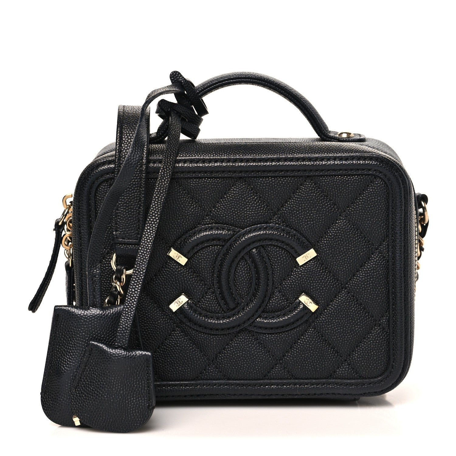 Chanel Caviar Quilted Small CC Filigree Vanity Case Black