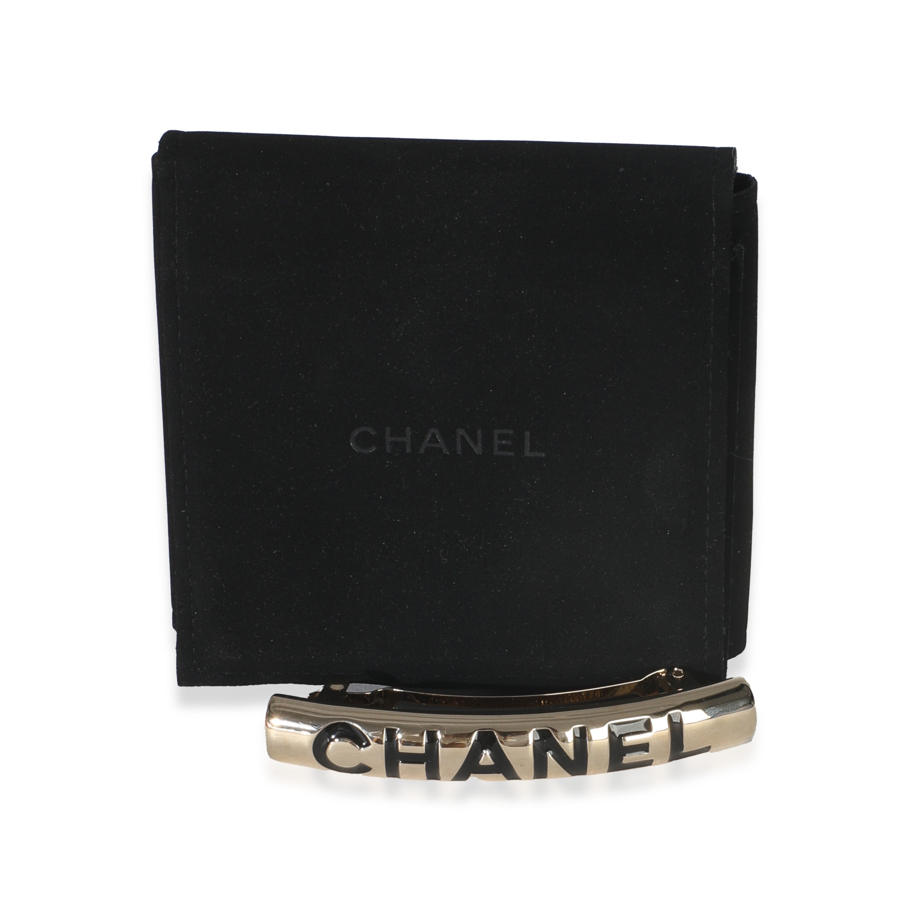 Chanel 25A Gold Metal Enamel Logo Hair Clip