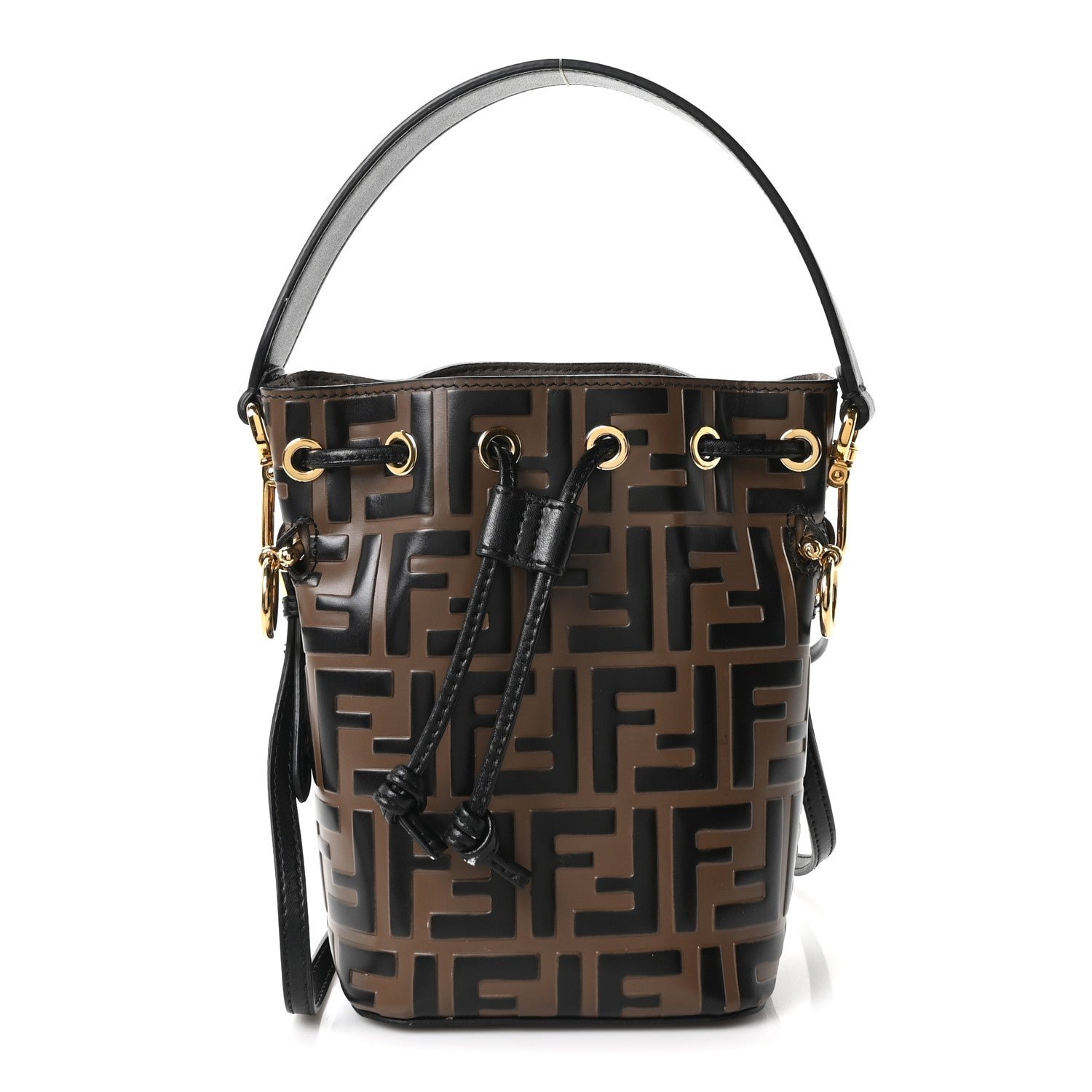 Fendi Vitello Liberty F is Fendi Bi-Color FF 1974 Embossed Mini Mon Tresor Bucket Bag Maya Black