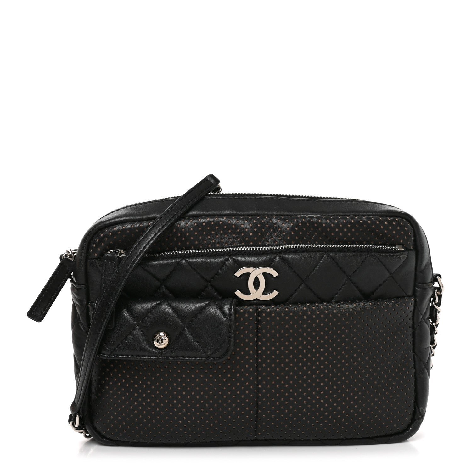 Chanel Perforated Calfskin Quilted Ultra Pocket Camera Case Black