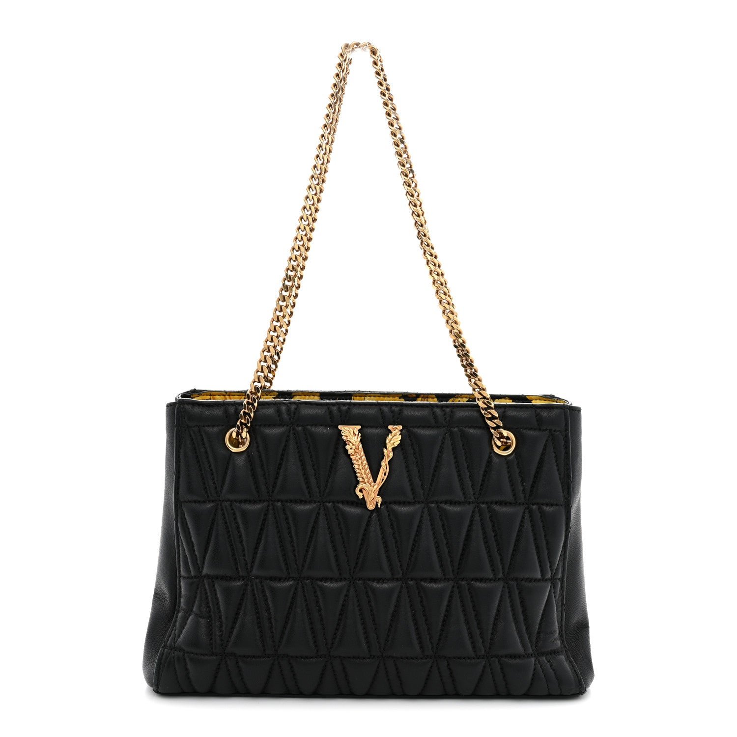 Versace Nappa Barocco Quilted Small Virtus V Chain Shoulder Bag Black