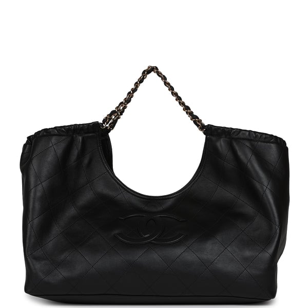 Chanel Maxi CC Cabas Hobo Bag Black Calfskin Gold Hardware