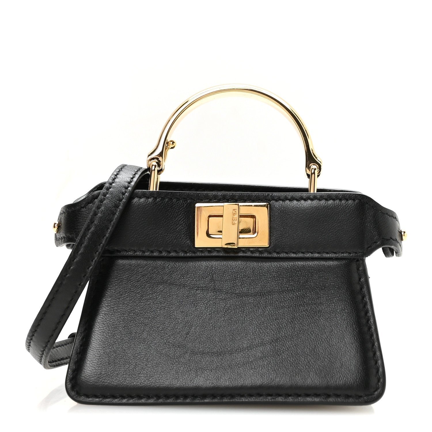 Fendi Shiny Nappa Nano Peekaboo Maxi Handle Satchel Black