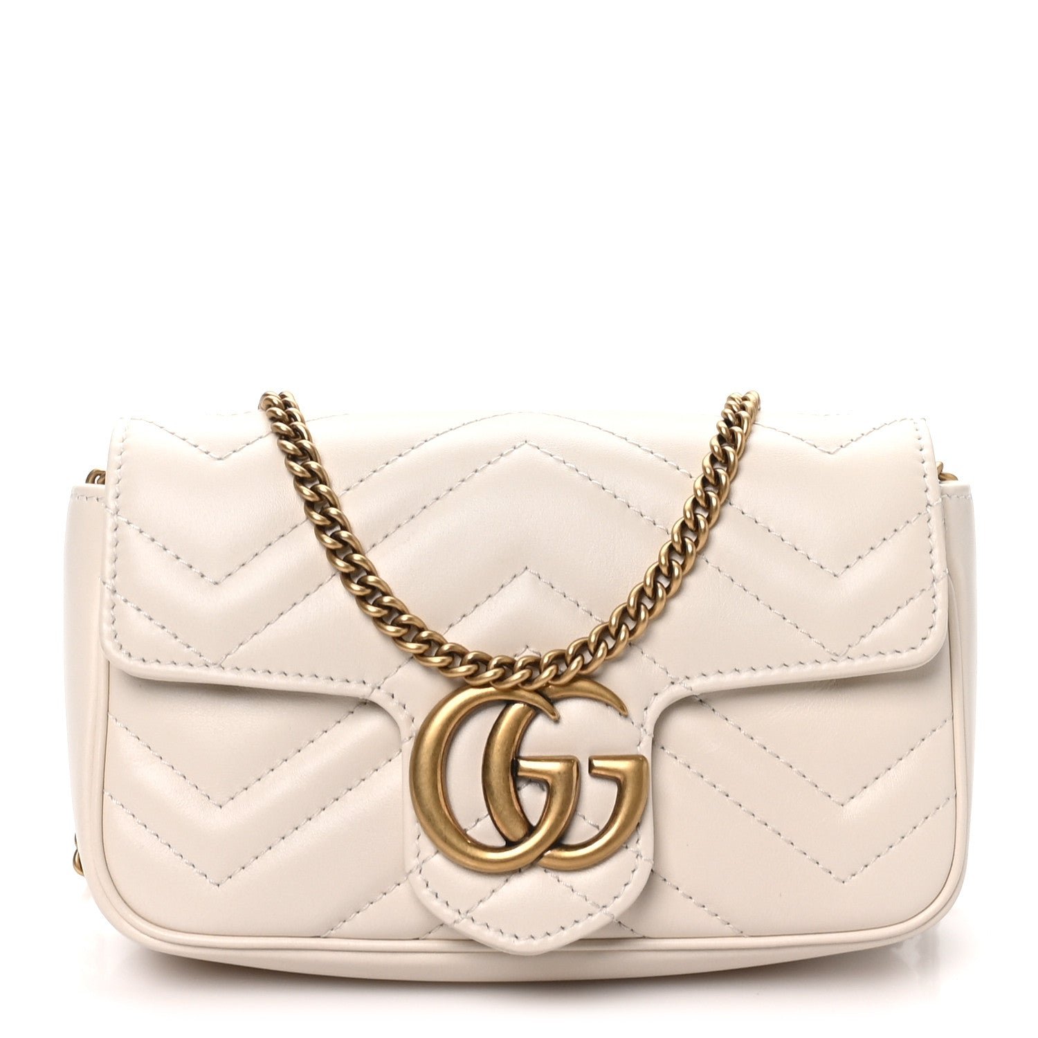 Gucci Calfskin Matelasse Super Mini GG Marmont Shoulder Bag White