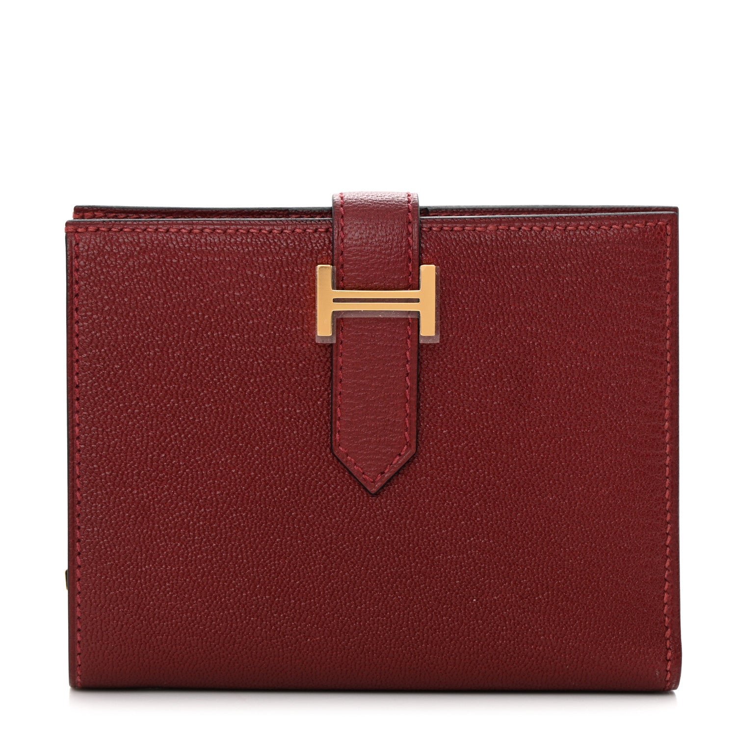 Hermes Chevre Mysore Bearn Compact Wallet Rouge H