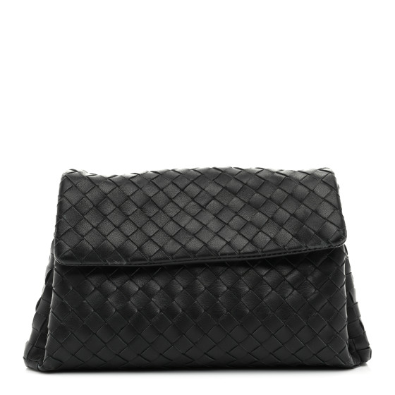 Bottega Veneta Nappa Intrecciato Flap Clutch Black