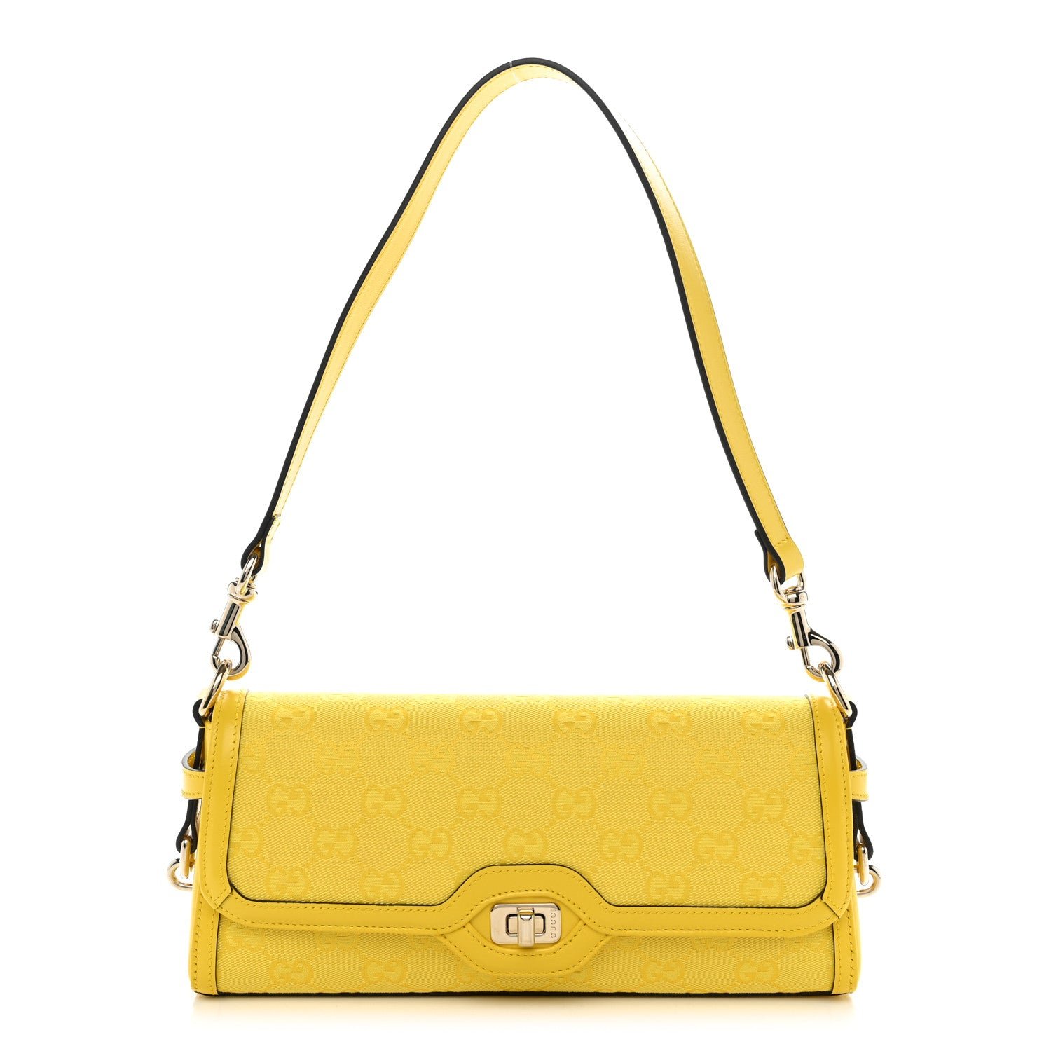 Gucci GG Monogram Textured Dollar Calfskin Small Luce Shoulder Bag Yellow