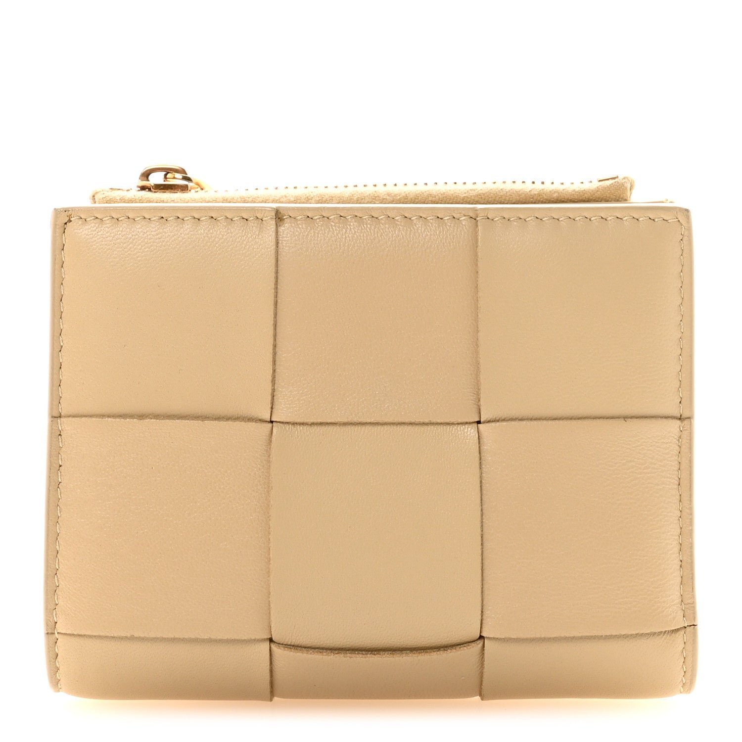 Bottega Veneta Nappa Maxi Intrecciato Small Bi-Fold Zip Wallet Porridge