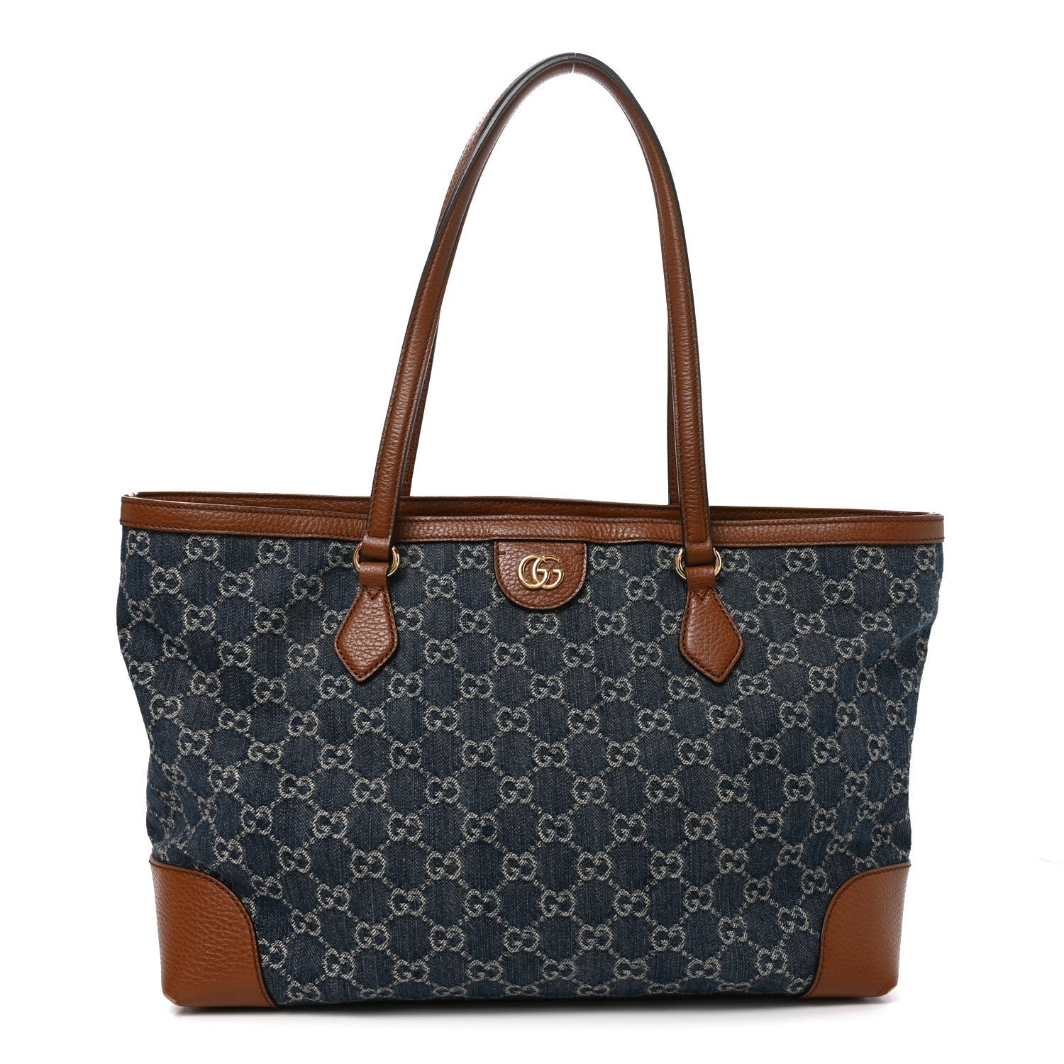 Gucci New Denim GG Monogram Medium Ophidia Shopping Tote Blue Tea Cuir