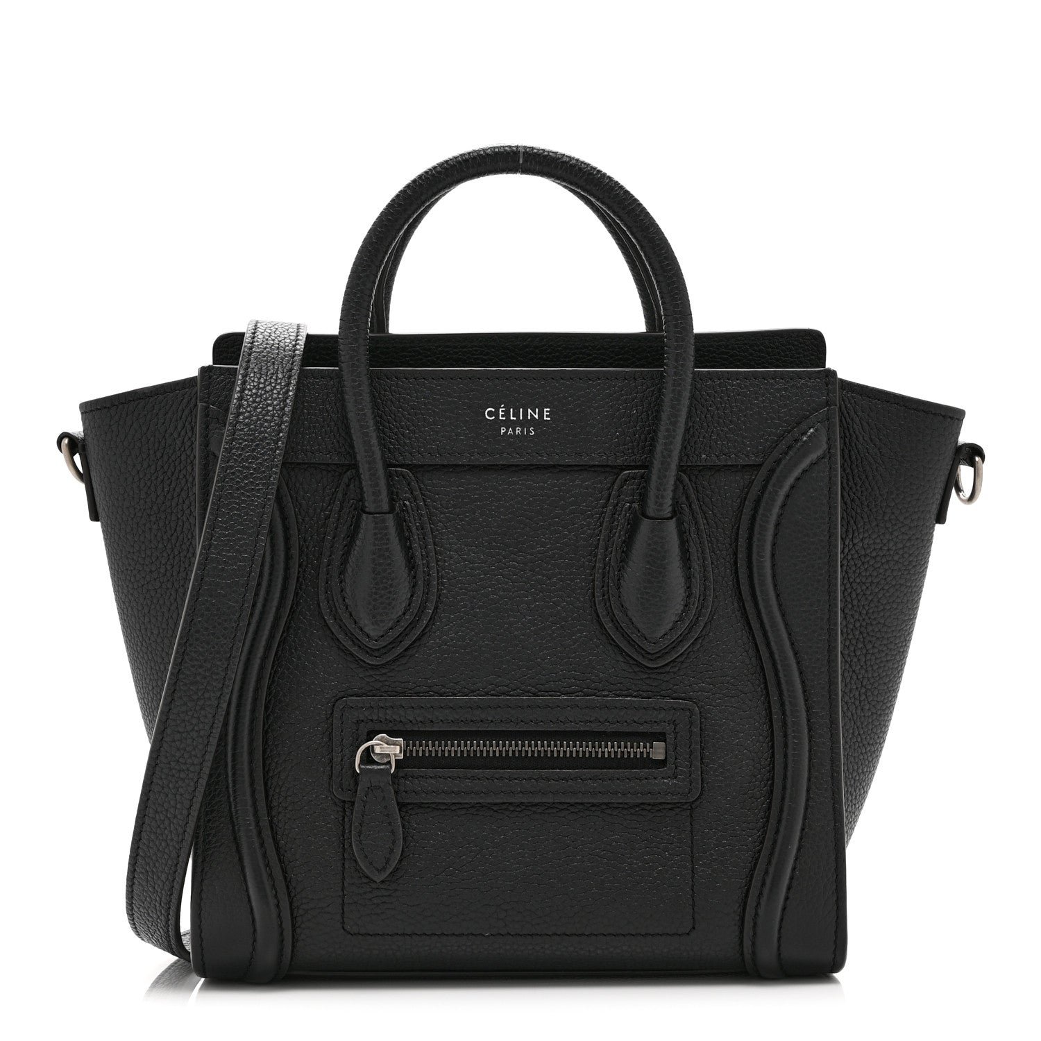Celine Drummed Calfskin Nano Luggage Black