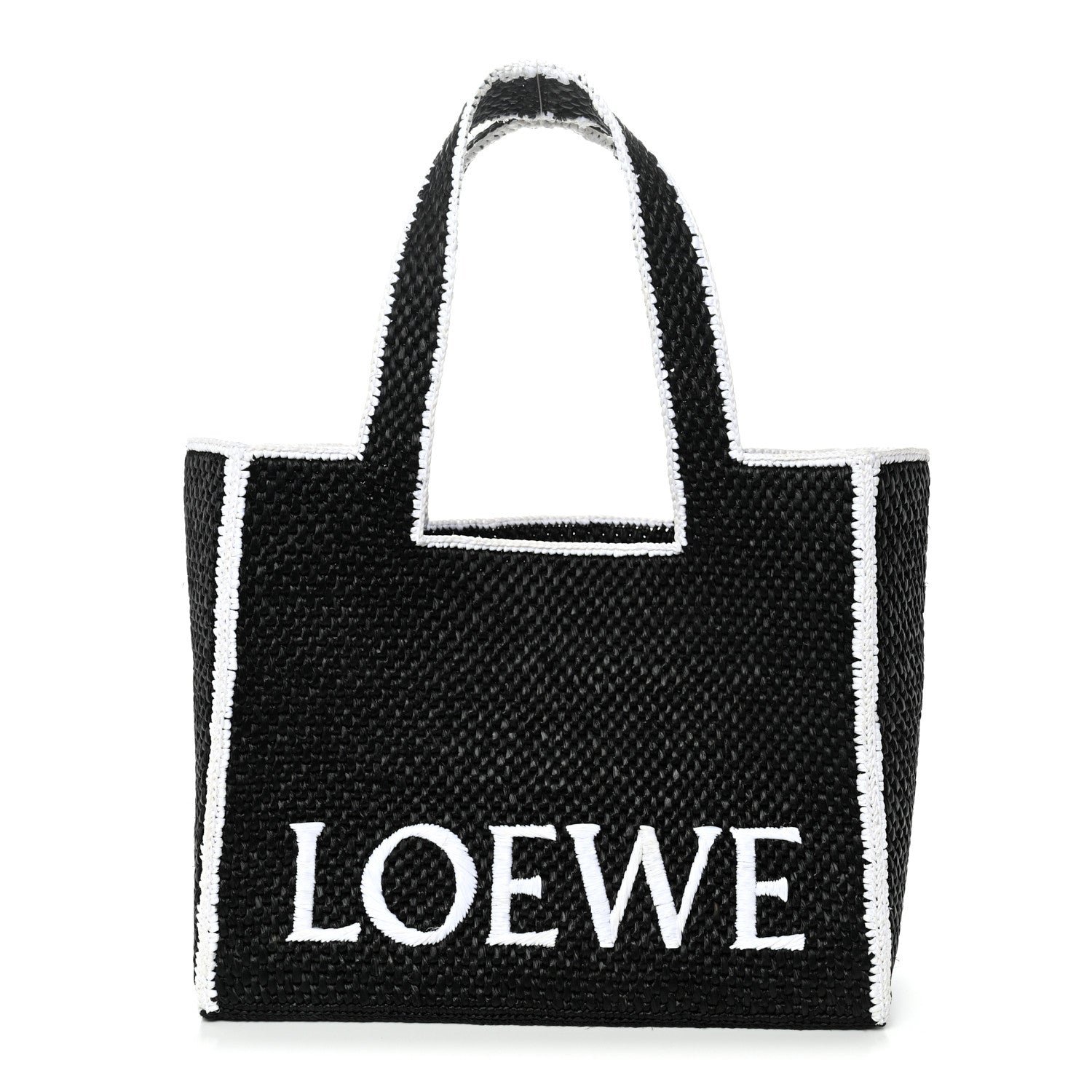 Loewe Raffia Large Paula's Ibiza Logo Tote Black White