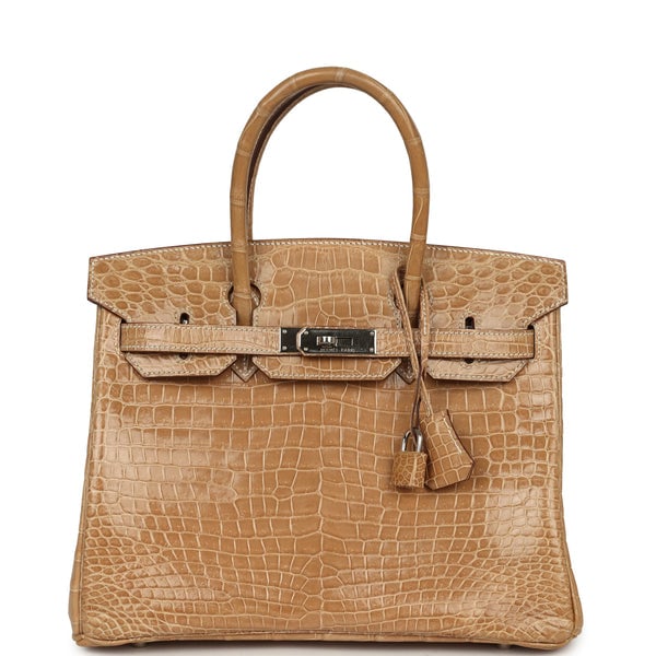Vintage Hermes Birkin 30 Ficelle Shiny Porosus Crocodile Palladium Hardware