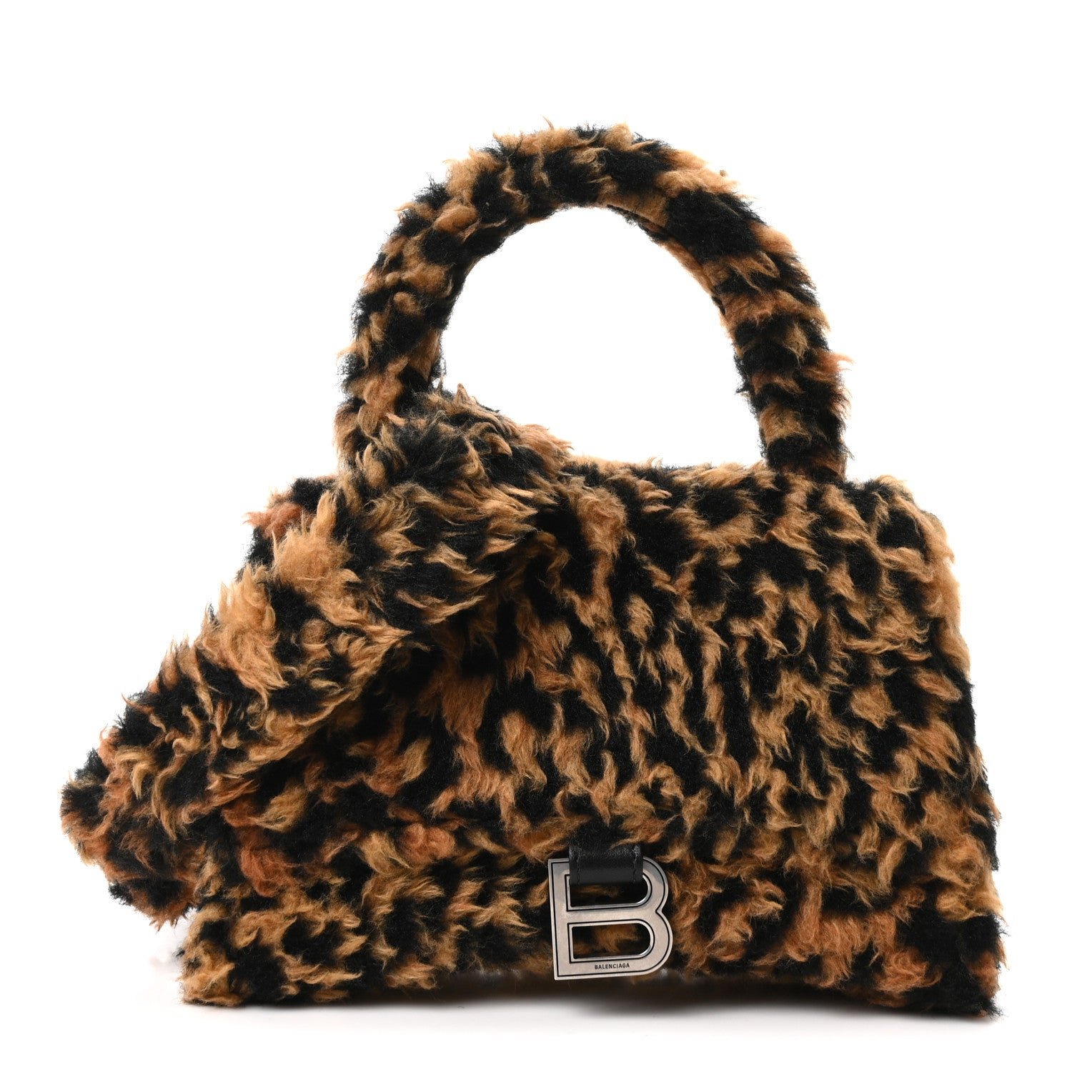 Balenciaga Balenciaga Fleece Leopard Print Small Hourglass Top Handle Bag Brown