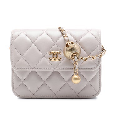 Mini Quilted Lambskin Pearl Crush Clutch with Chain