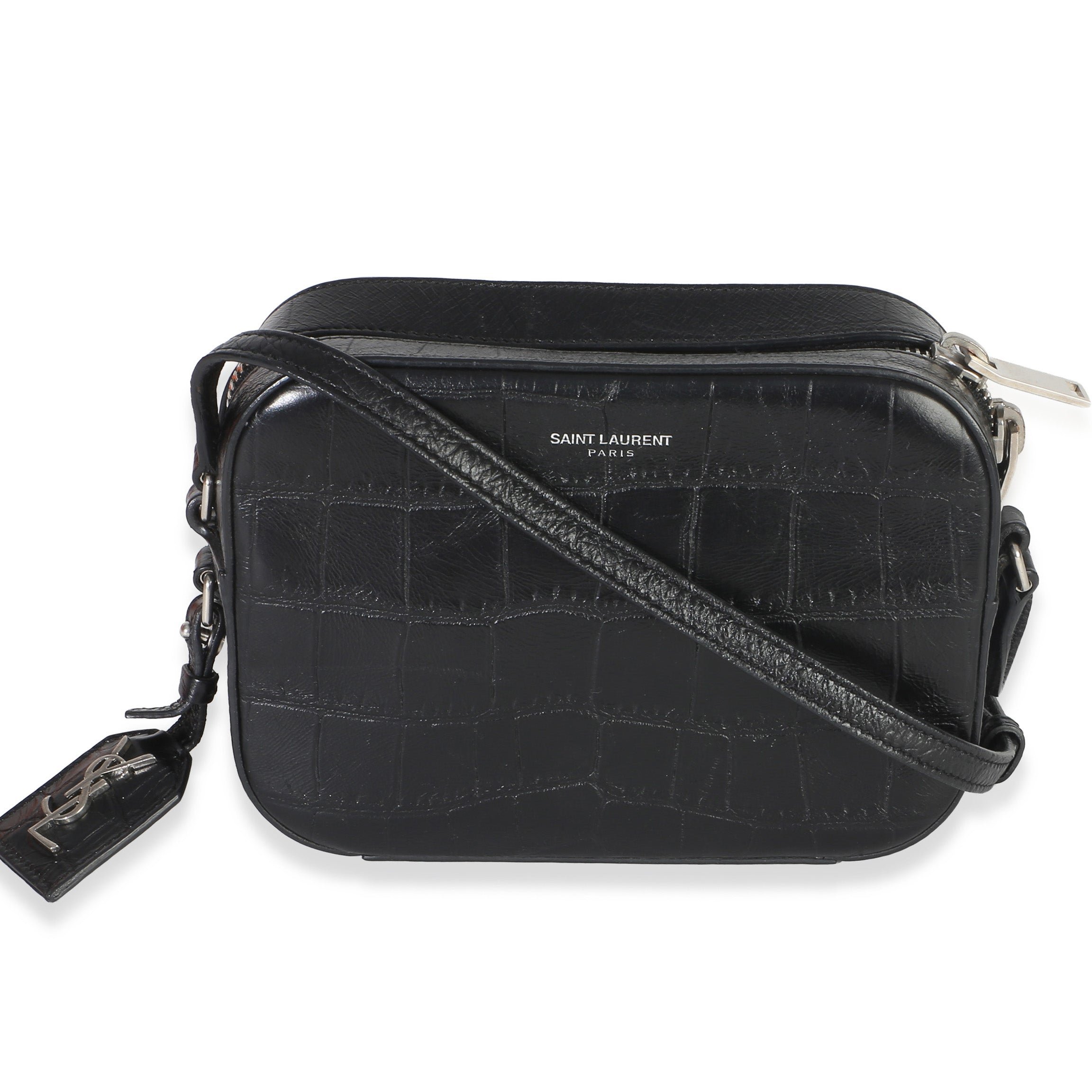 Black Crocodile Embossed Calfskin Mini Camera Bag