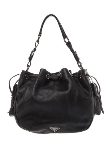 Enameled Metal Triangle Vitello Daino Drawstring Hobo Medium