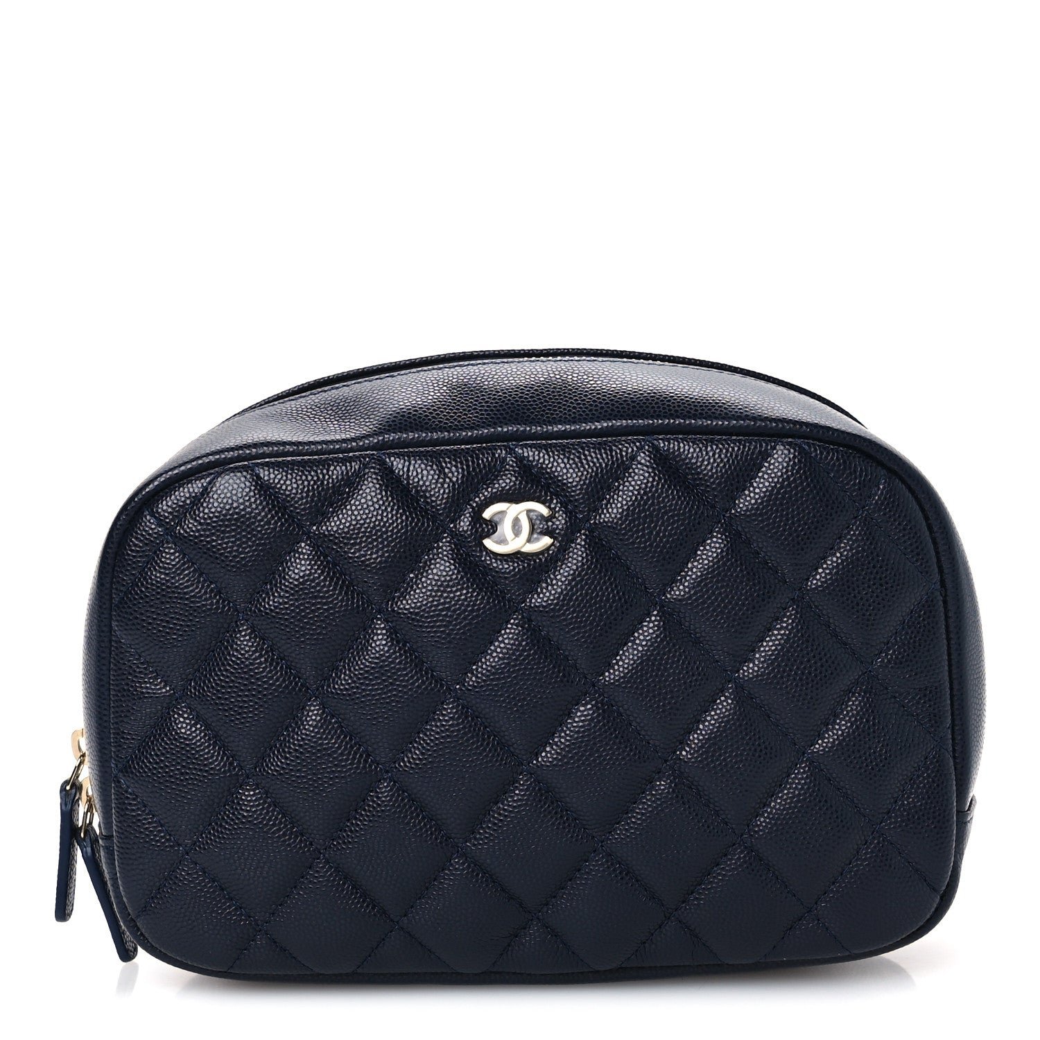 Chanel Caviar Quilted Medium Curvy Pouch Cosmetic Case Navy