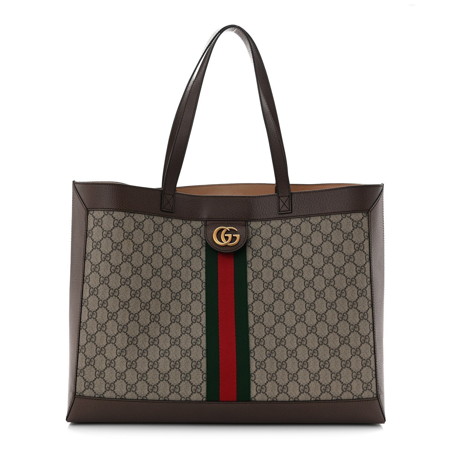 Gucci Gg Supreme Monogram Web Ophidia Tote Brown