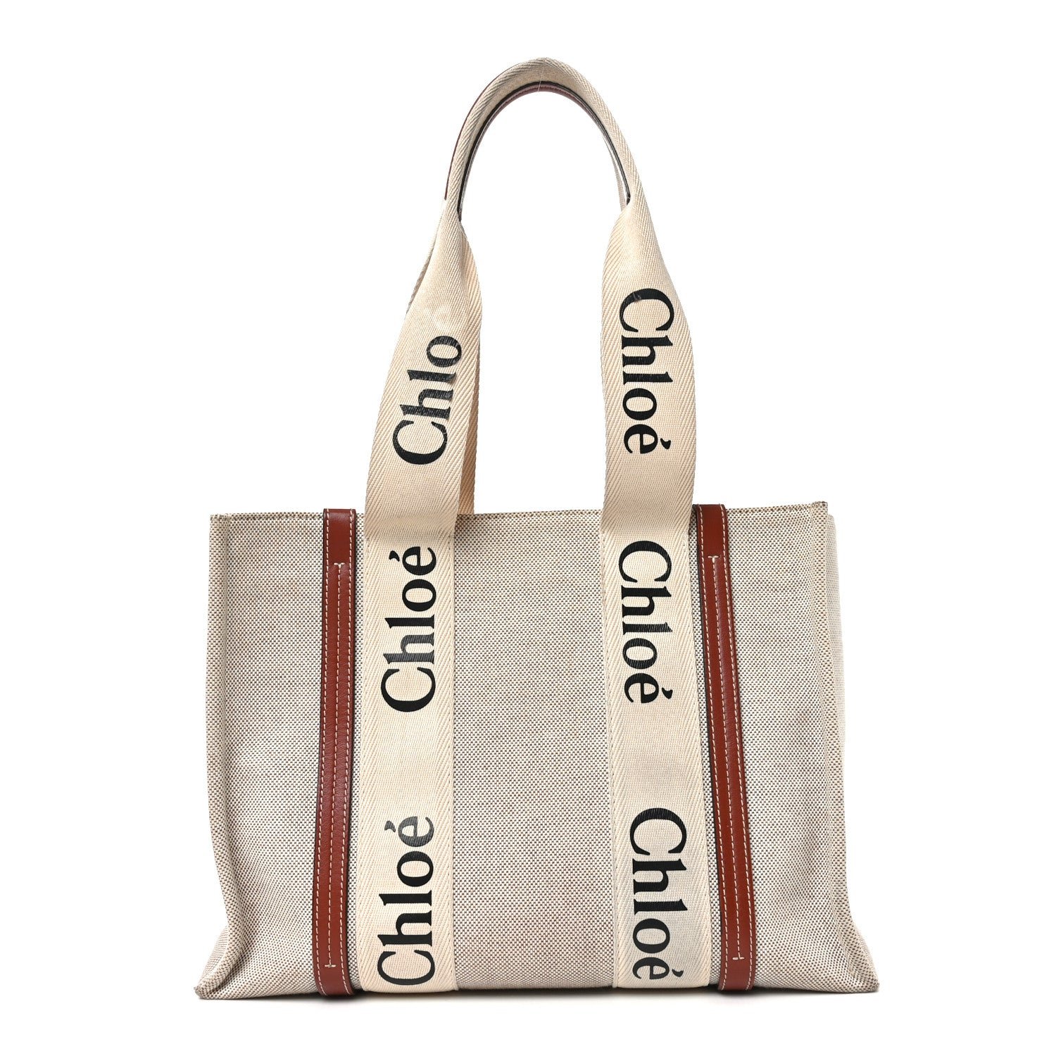 Chloe Chloe Cotton Calfskin Medium Woody Ribbon Tote White Brown