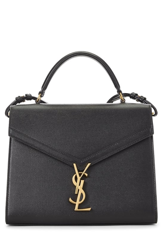 Black Grainy Leather Cassandra Top Handle Medium