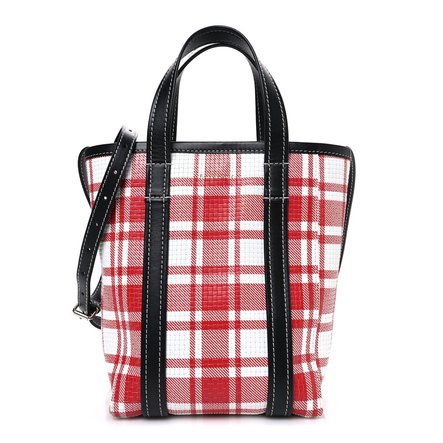 Balenciaga Balenciaga Calfskin Embossed Plaid North-South Small Barbes Shopper Tote Red