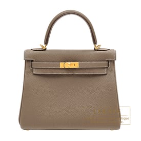 Hermes Kelly bag 25 Retourne Etoupe grey Togo leather Gold hardware