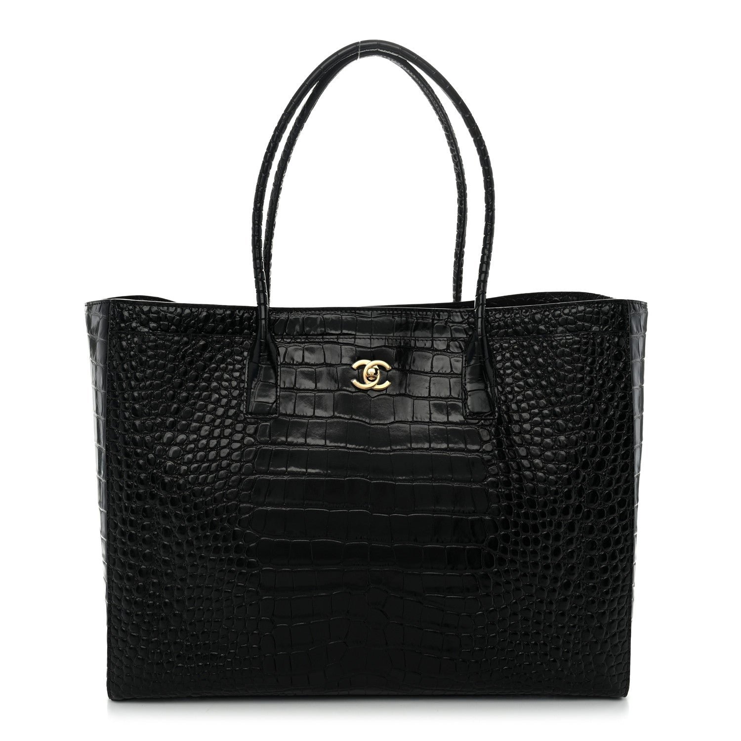 Chanel Calfskin Crocodile Embossed Archetype Large Shopping Tote Black