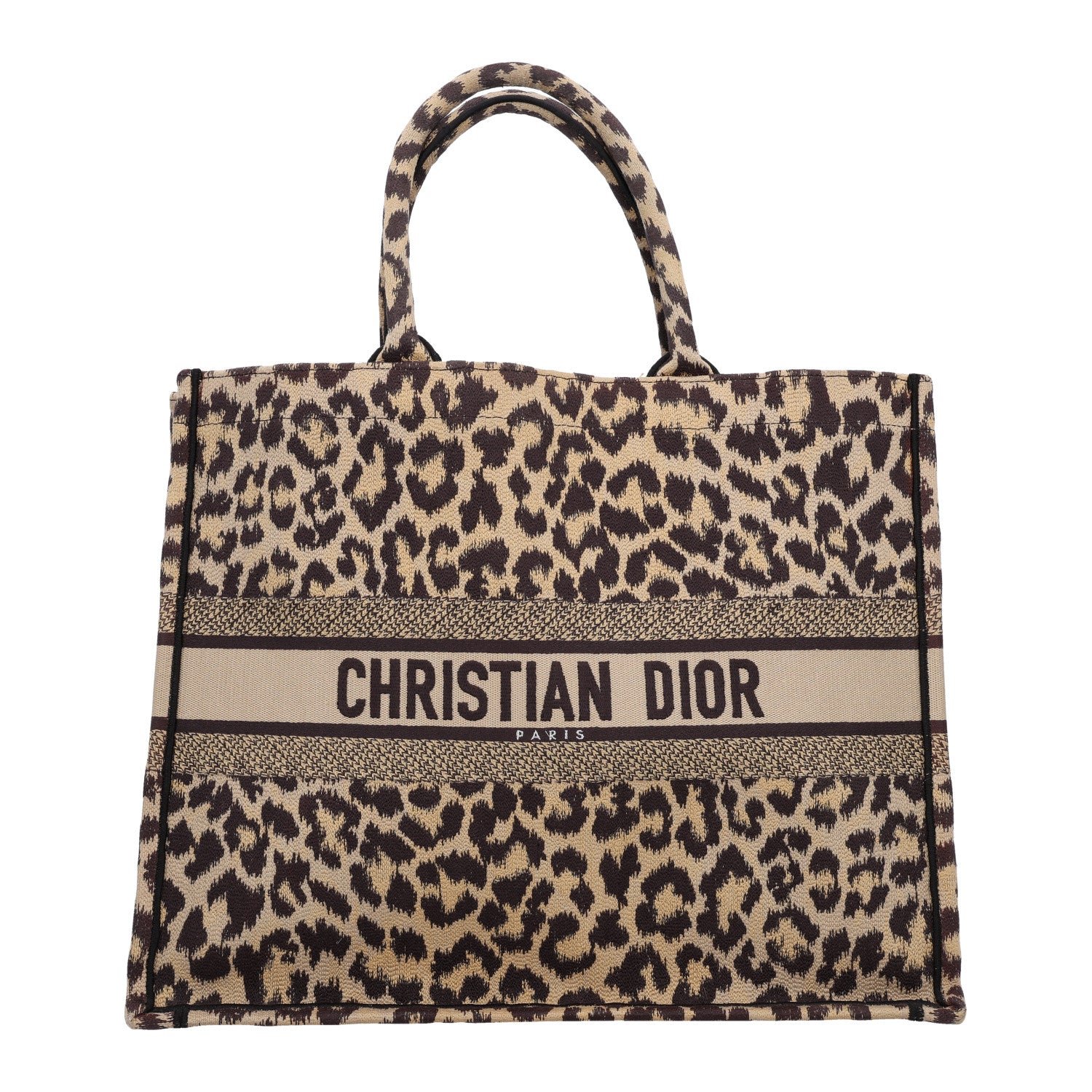 Christian Dior Canvas Mizza Embroidered Large Leopard Book Tote Beige