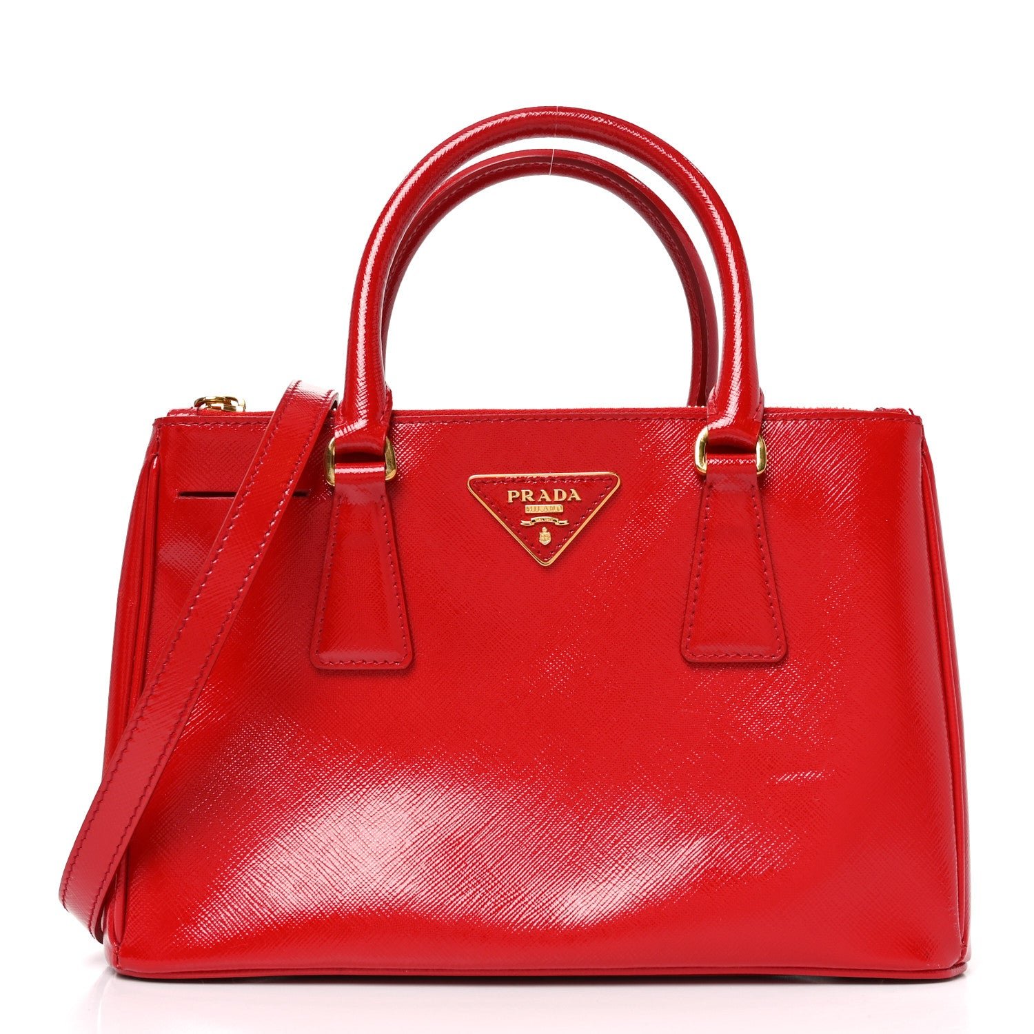 Prada Saffiano Vernice Mini Galleria Double Zip Tote Rosso