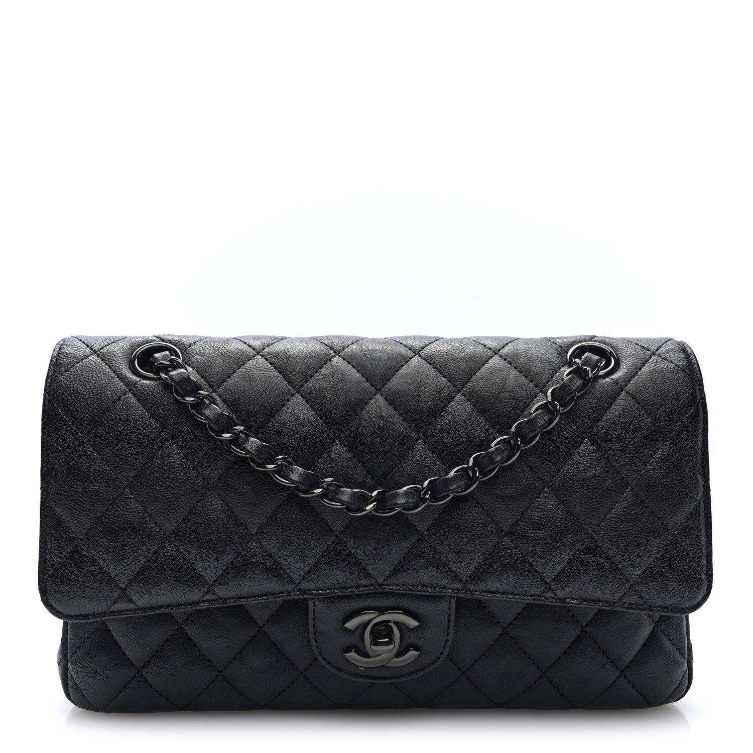 Chanel Crumpled Calfskin Quilted Medium Double Flap So Black