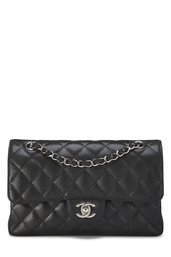 Black Quilted Caviar Classic Double Flap Small
