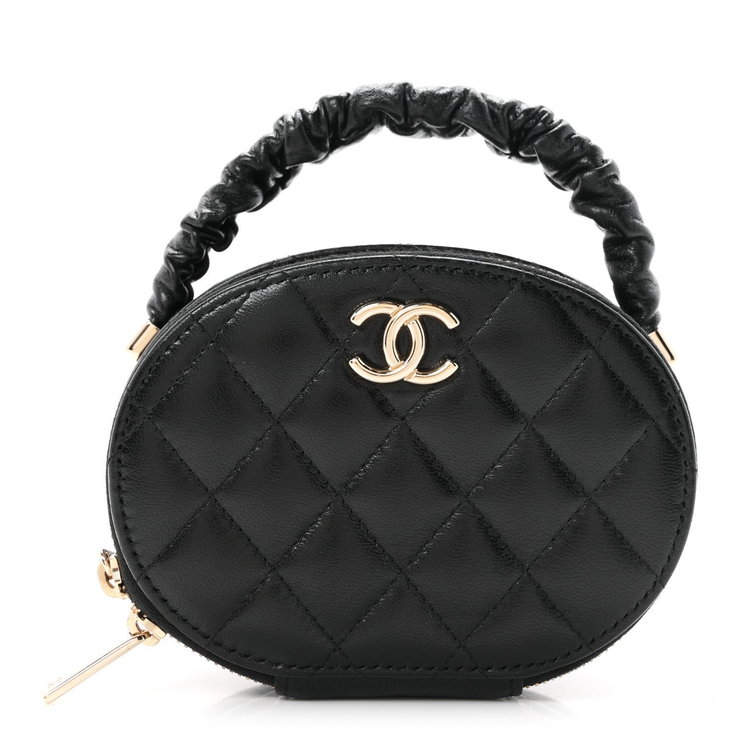 Chanel Lambskin Quilted Ruched Top Handle Vanity Case Black