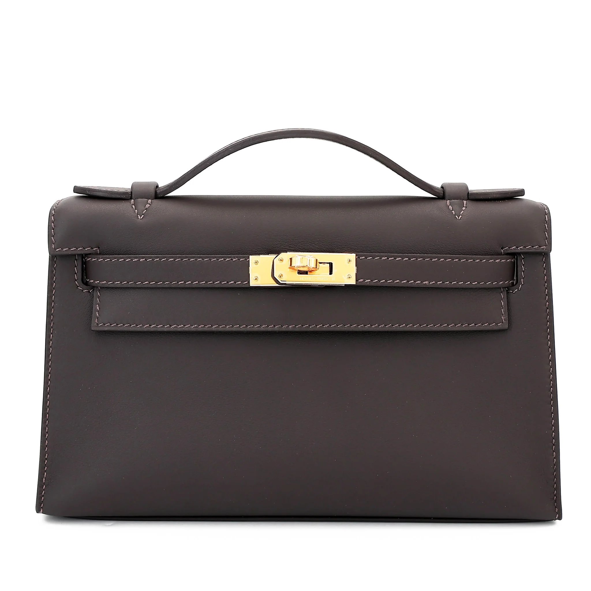 Brand New ( Rank N ) HERMÈS Kelly Pochette Bai Brun（T3） Swift Gold hardware K (2025)